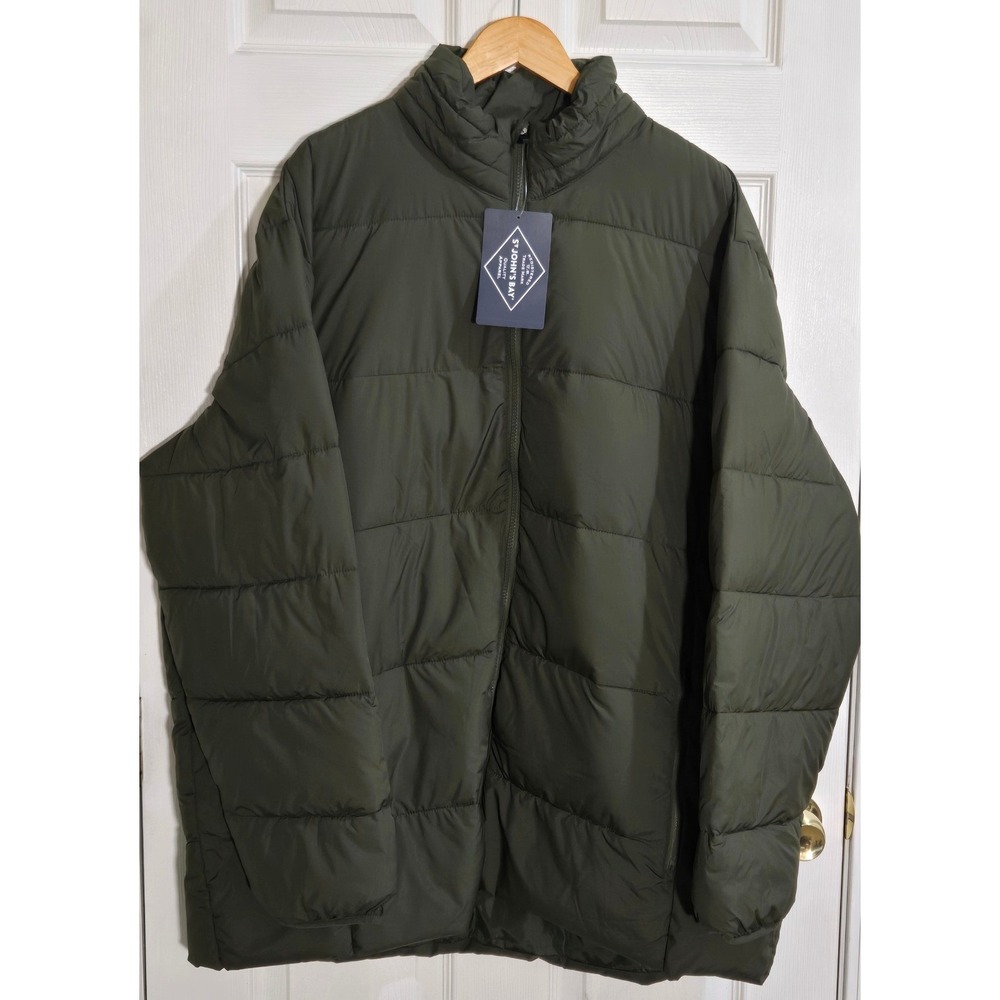 St Johns Bay Mens Puffer Jacket 2XL Big and Tall Rich Avocado Green Quilted Zip